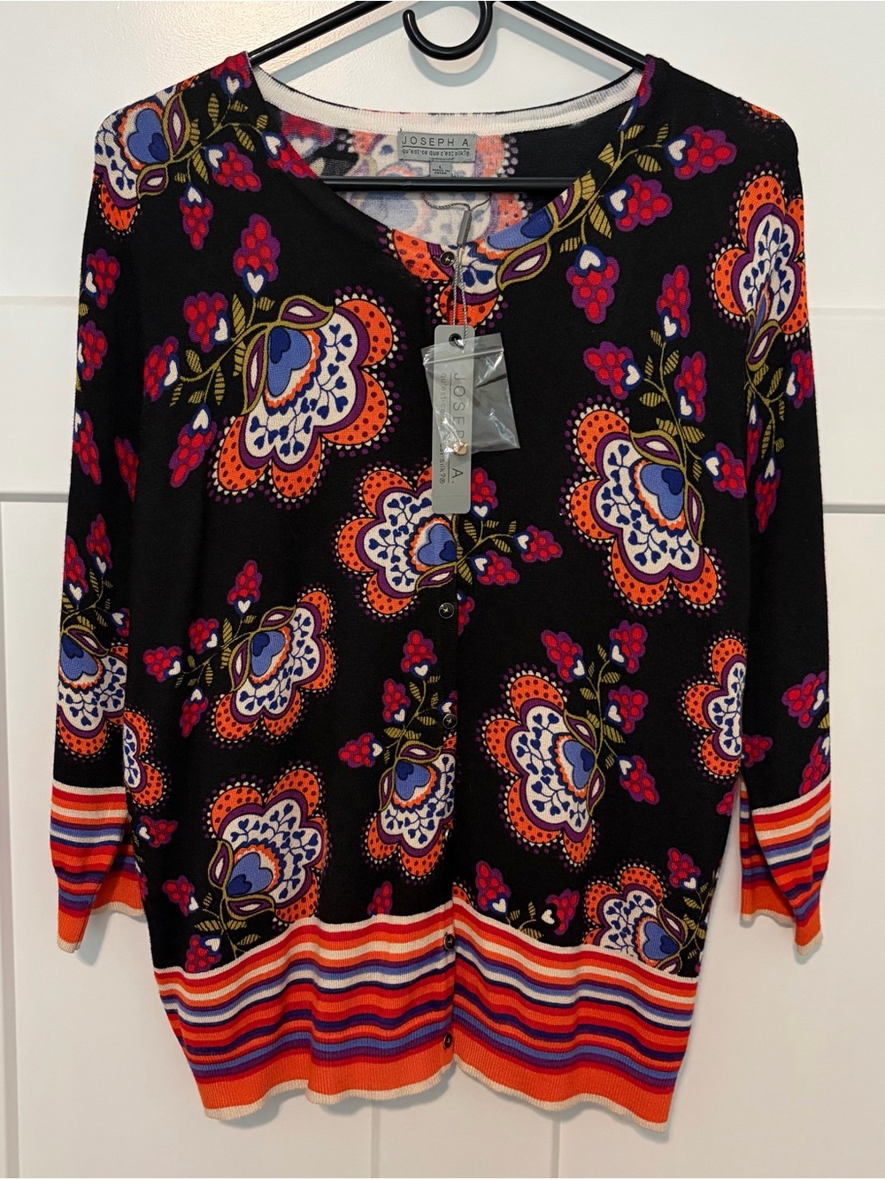 Joseph A. Folk Art Paisley Lightweight button-Down Cardigan Sweater Sz Large